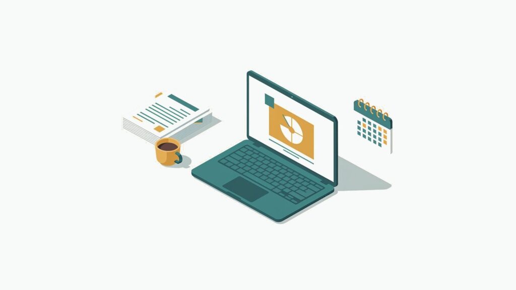 Ilustracja: biznesowy laptop do pracy z dokumentami