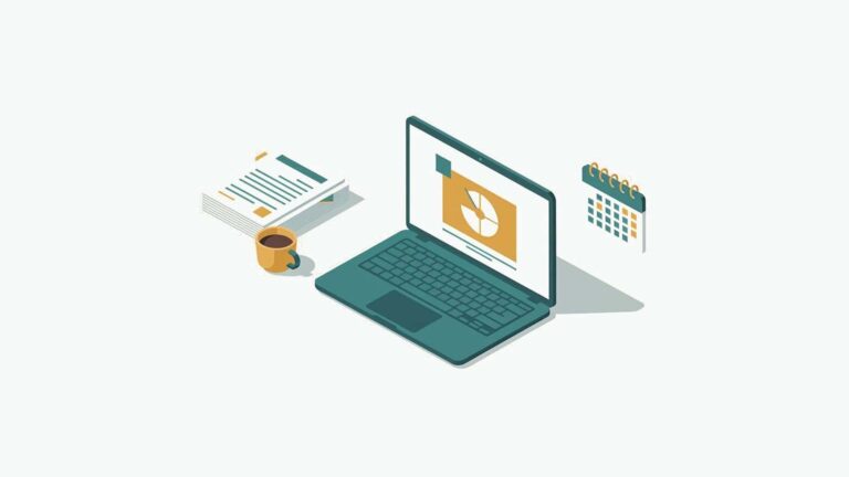 Ilustracja: biznesowy laptop do pracy z dokumentami