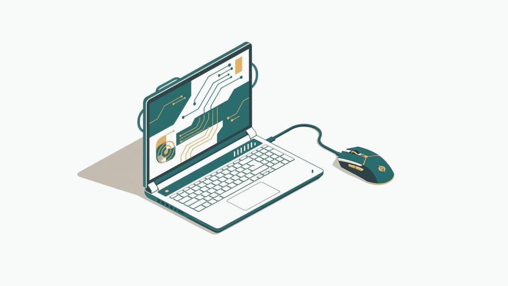 Ilustracja: laptop do gier z myszką do gamingu