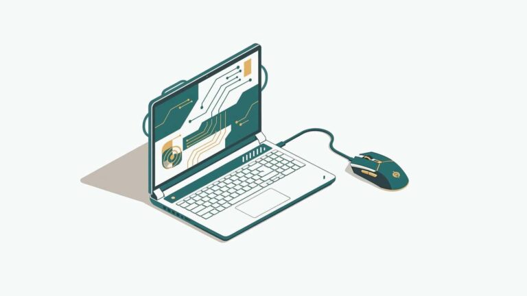 Ilustracja: laptop do gier z myszką do gamingu