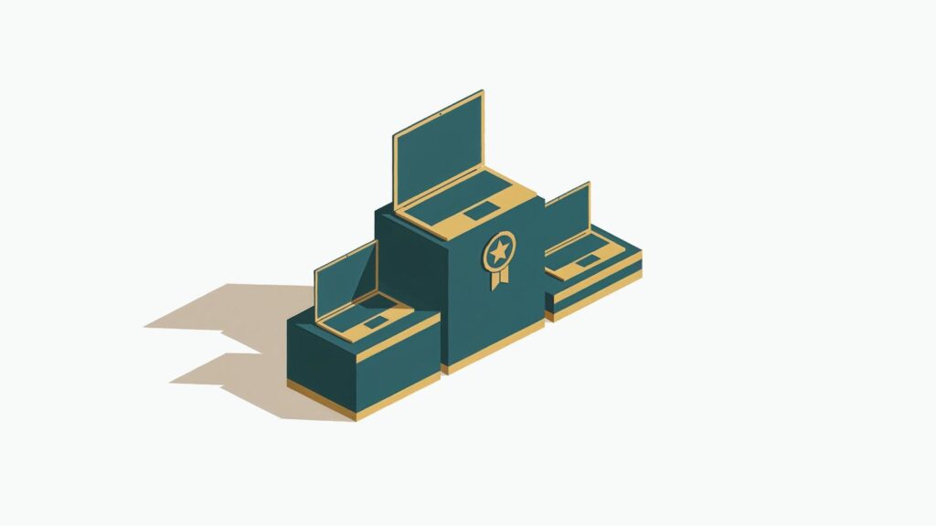 Ilustracja: podium najlepszych laptopów 2026 — ranking