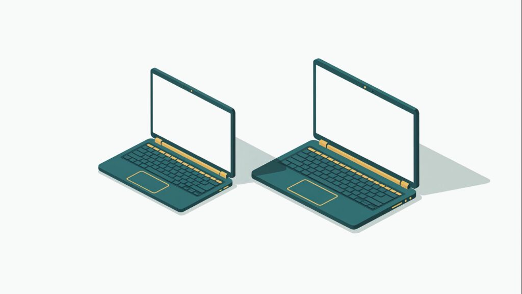 Dwa otwarte laptopy obok siebie — porównanie ultrabooka ze zwykłym laptopem