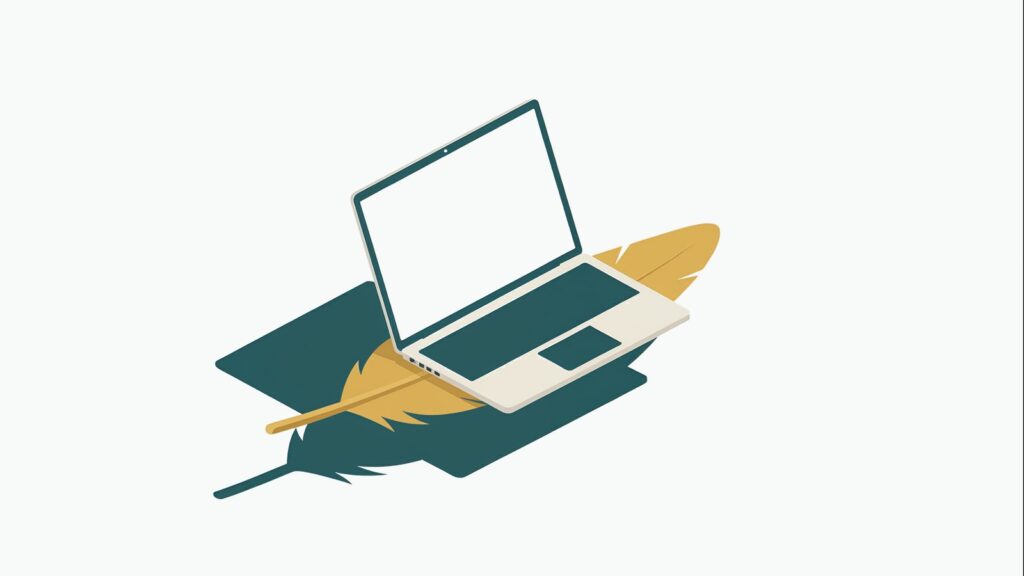 Cienki laptop spoczywający na piórku — symbol bardzo niskiej wagi