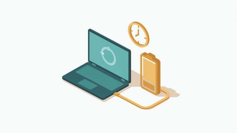 Laptop z dużą baterią i zegarem — długi czas pracy na baterii