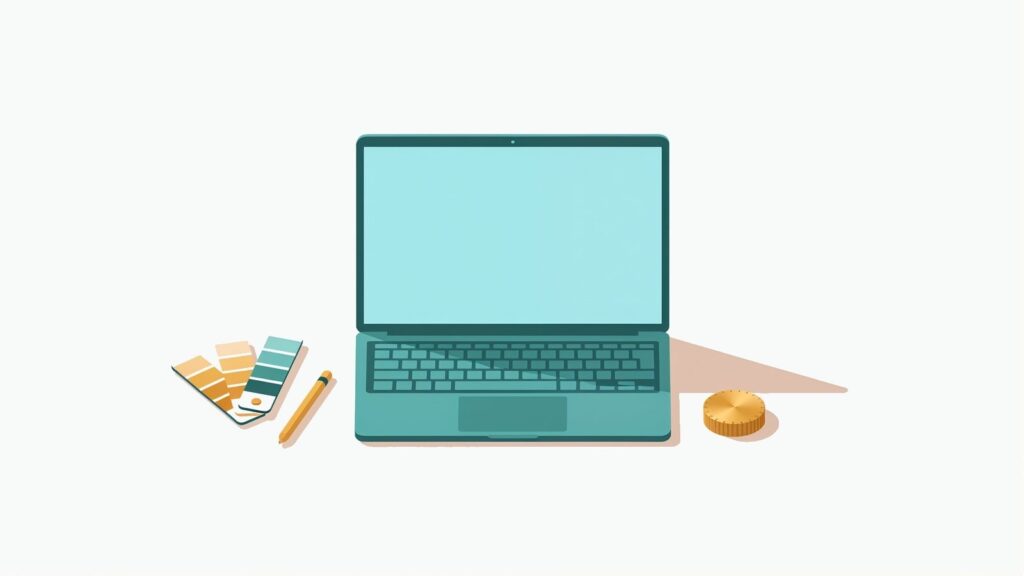Ilustracja laptopa twórczego z próbnikiem kolorów i pokrętłem — ASUS ProArt P16