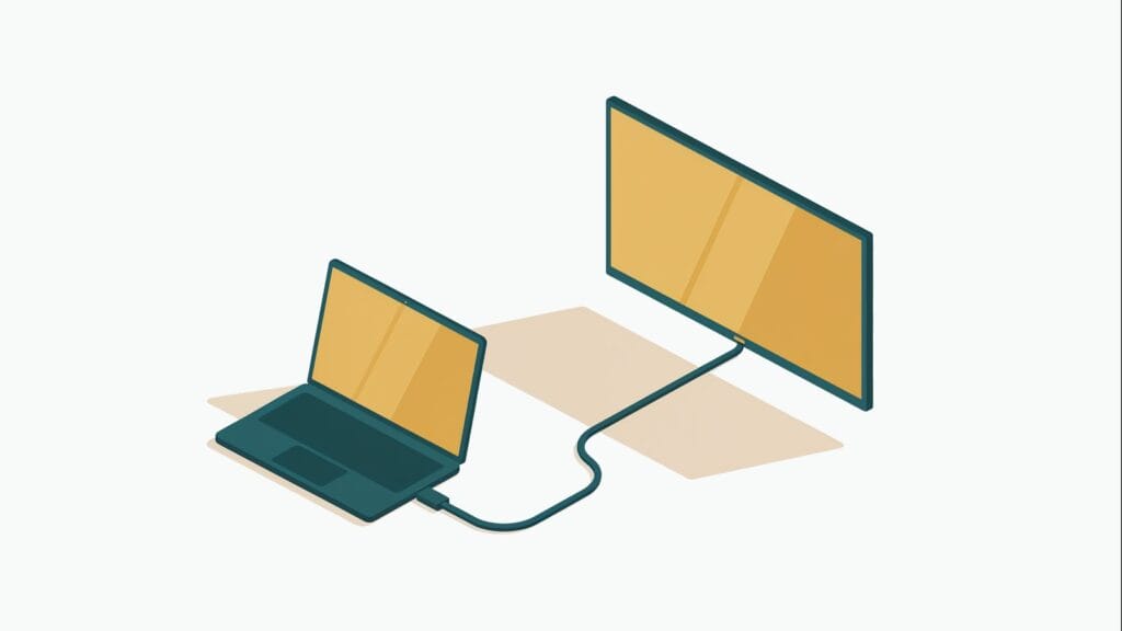 Ilustracja podłączenia laptopa do telewizora kablem HDMI