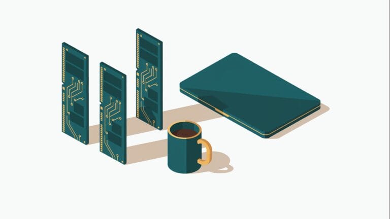 Laptop dla programisty — ilustracja edytorska (pamięć RAM)