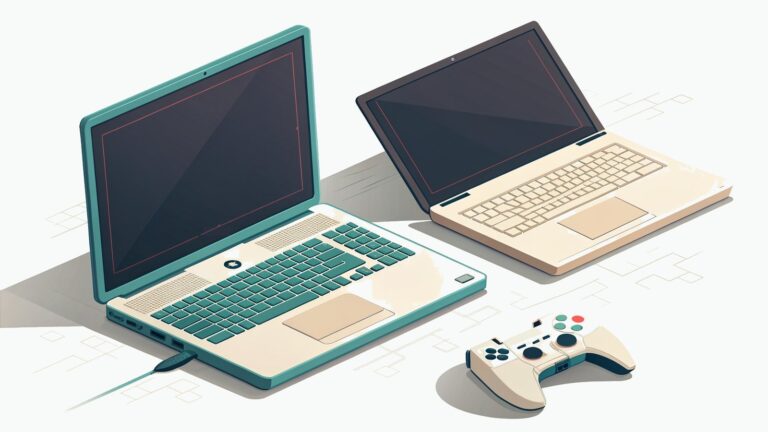 Ilustracja: dwa laptopy do gier i pad